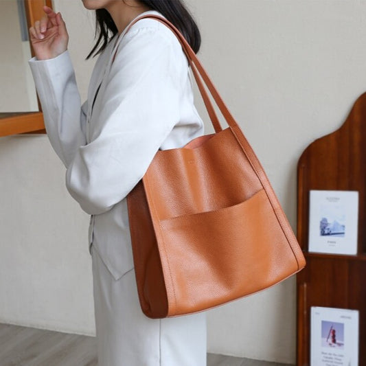 Sowika brown leather Tote bag for women 