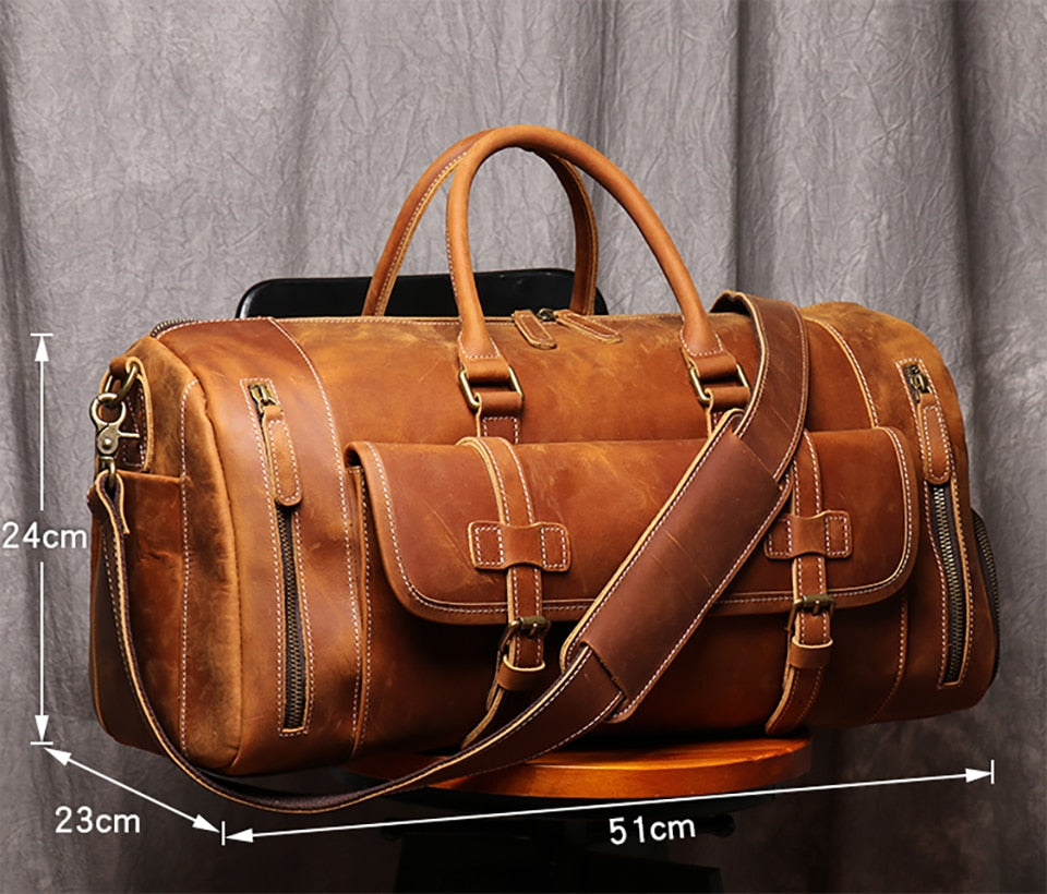 Asah Leather Travel Duffle Bag With Shoe Pocket