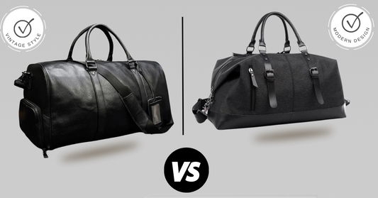 Vintage style vs. Modern design leather duffel bags