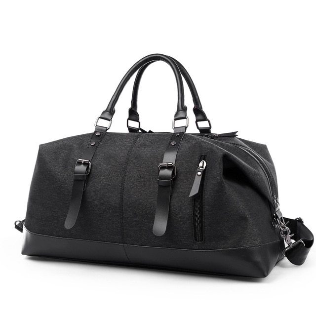 High-Capacity Leather & Oxford Travel Duffel Bag - Water-Resistant and Durable