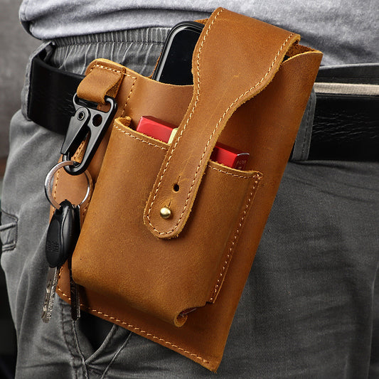 Vintage Leather Phone Belt Bag - Premium Cowhide with Sleek Design